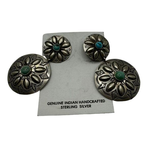 Genuine Navajo Handcrafted Sterling Silver Earrings Turquoise Pierced Dangle SW - Picture 2 of 5